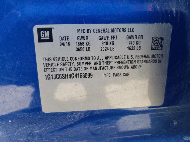 1G1JC6SH4G4163599 - 2016 CHEVROLET SONIC LT BLUE photo 13