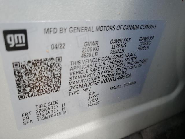 2GNAXSEV0N6149563 - 2022 CHEVROLET EQUINOX LS SILVER photo 13