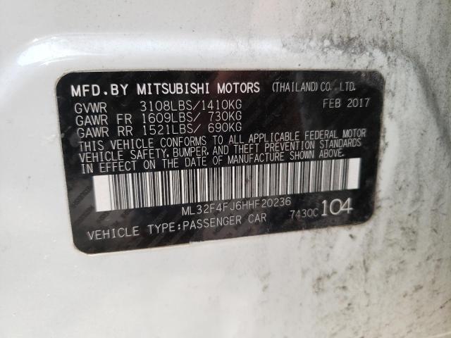 ML32F4FJ6HHF20236 - 2017 MITSUBISHI MIRAGE G4 SE WHITE photo 12