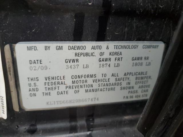 KL1TD66E29B667474 - 2009 CHEVROLET AVEO LS 黑色 照片 12