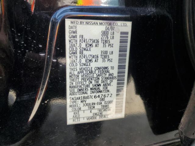 5N1AR18U07C647672 - 2007 NISSAN PATHFINDER LE BLACK photo 13