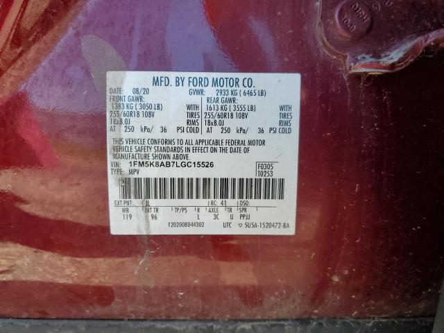 1FM5K8AB7LGC15526 - 2020 FORD EXPLORER POLICE INTERCEPTOR RED photo 12