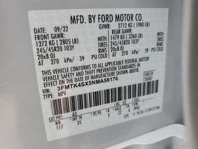 3FMTK4SX5NMA58176 - 2022 FORD MUSTANG MA GT GRAY photo 12