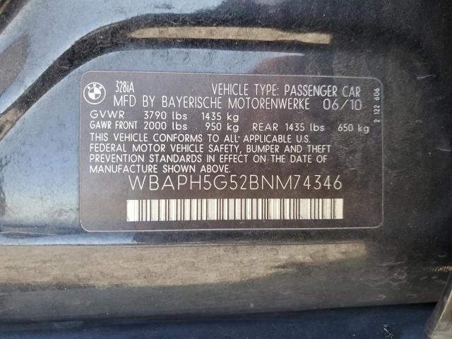 WBAPH5G52BNM74346 - 2011 BMW 328 I SULEV BLACK photo 12