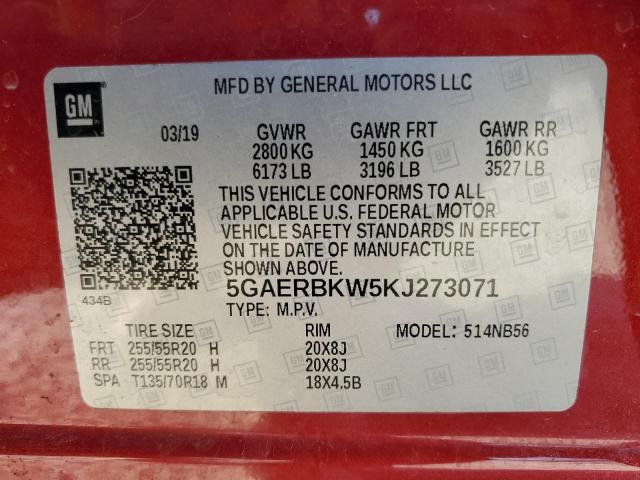 5GAERBKW5KJ273071 - 2019 BUICK ENCLAVE ESSENCE RED photo 13