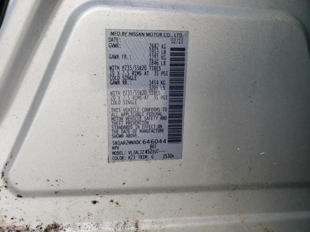 5N1AR2MNXDC646044 - 2013 NISSAN PATHFINDER S SILVER photo 13