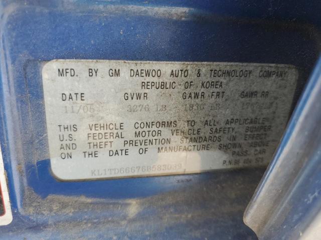 KL1TD66676B583039 - 2006 CHEVROLET AVEO BASE Mavi foto 12