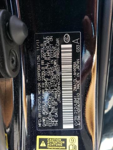 JTHKD5BH6C2067657 - 2012 LEXUS CT 200 BLACK photo 12