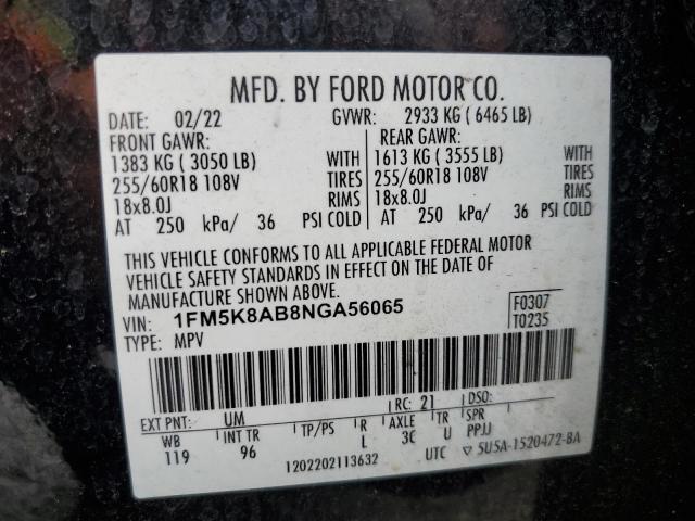 1FM5K8AB8NGA56065 - 2022 FORD EXPLORER POLICE INTERCEPTOR BLACK photo 13