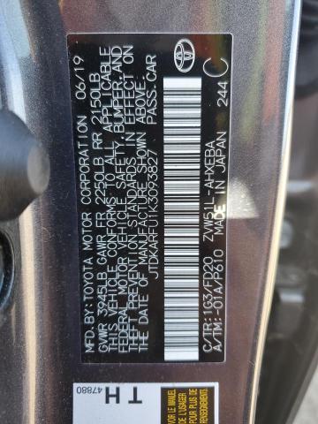 JTDKARFU1K3093827 - 2019 TOYOTA PRIUS GRAY photo 13