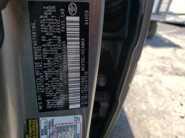 4T1BF30K95U617094 - 2005 TOYOTA CAMRY LE ნაცრისფერი ფოტო 12