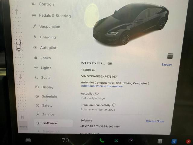 5YJSA1E52NF478767 - 2022 TESLA MODEL S 黑色 照片 8