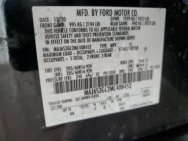 MAJ6S3GL2MC408452 - 2021 FORD ECOSPORT SE შავი ფოტო 14