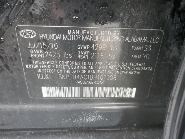 5NPEB4AC1BH107208 - 2011 HYUNDAI SONATA GLS BLACK photo 12