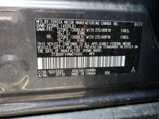 2T3B6RFV4MW014046 - 2021 TOYOTA RAV4 XLE PREMIUM GRAY photo 13