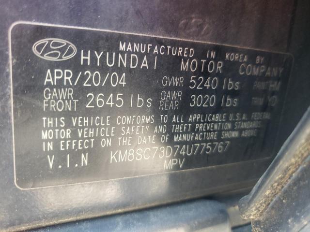 KM8SC73D74U775767 - 2004 HYUNDAI SANTA FE GLS BLUE photo 12