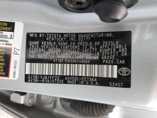 4T1BF1FK5HU749060 - 2017 TOYOTA CAMRY LE SILVER photo 12