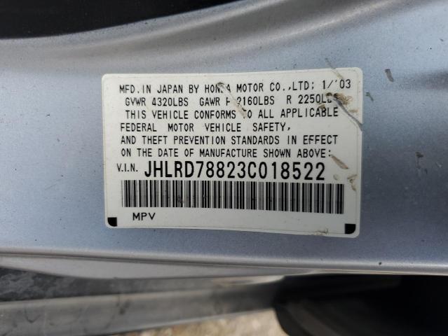 JHLRD78823C018522 - 2003 HONDA CR-V EX SILVER photo 13