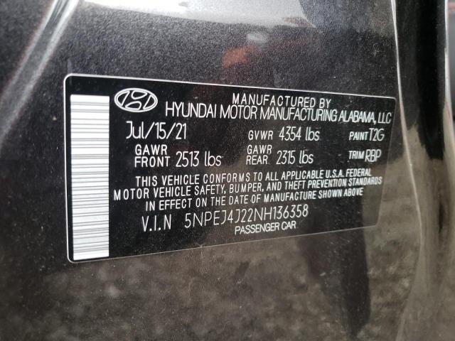 5NPEJ4J22NH136358 - 2022 HYUNDAI SONATA SEL PLUS CHARCOAL photo 12