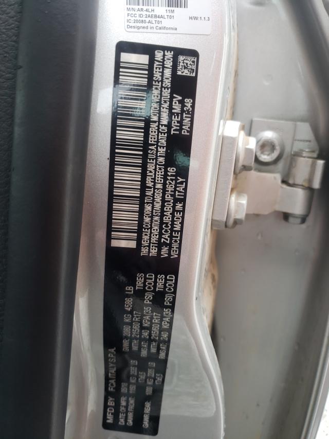 ZACCJBAB0JPH62116 - 2018 JEEP RENEGADE SPORT Արծաթագույն լուսանկար 10