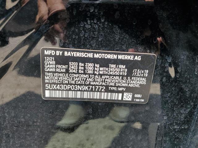 5UX43DP03N9K71772 - 2022 BMW X3 SDRIVE30I BLACK photo 13