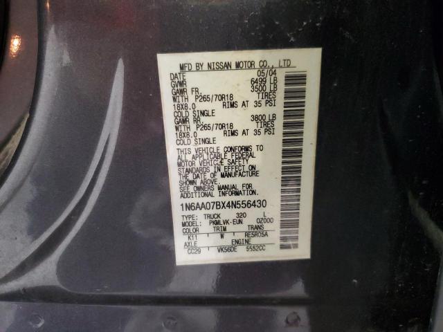 1N6AA07BX4N556430 - 2004 NISSAN TITAN XE CHARCOAL photo 12
