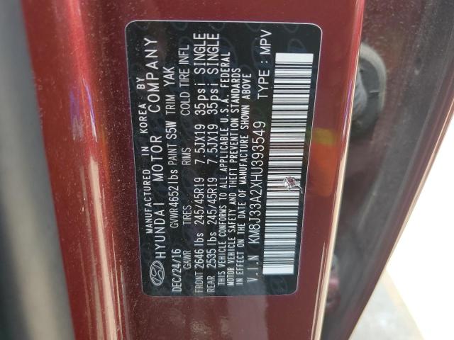 KM8J33A2XHU393549 - 2017 HYUNDAI TUCSON LIMITED RED photo 13