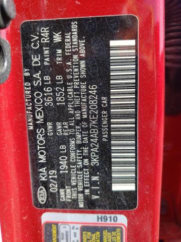 3KPA24AB7KE208246 - 2019 KIA RIO S RED photo 12