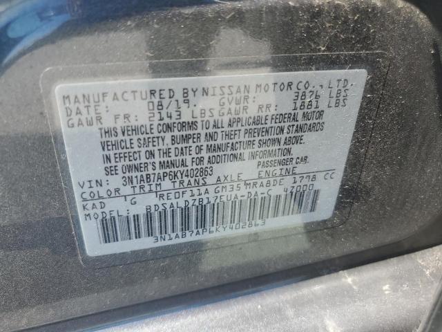 3N1AB7AP6KY402863 - 2019 NISSAN SENTRA S GRAY photo 12