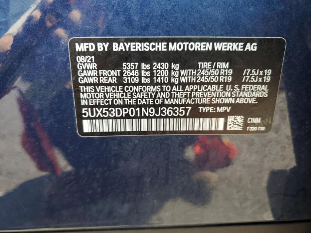 5UX53DP01N9J36357 - 2022 BMW X3 XDRIVE30I BLUE photo 13