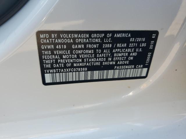 1VWBT7A3XFC079389 - 2015 VOLKSWAGEN PASSAT SE WHITE photo 12