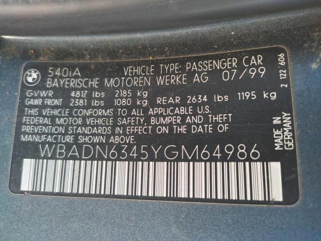 WBADN6345YGM64986 - 2000 BMW 540 I AUTOMATIC Szary zdjęcie 12