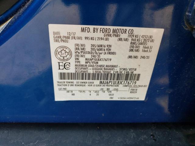MAJ6P1UL8JC176719 - 2018 FORD ECOSPORT SE ლურჯი ფოტო 14