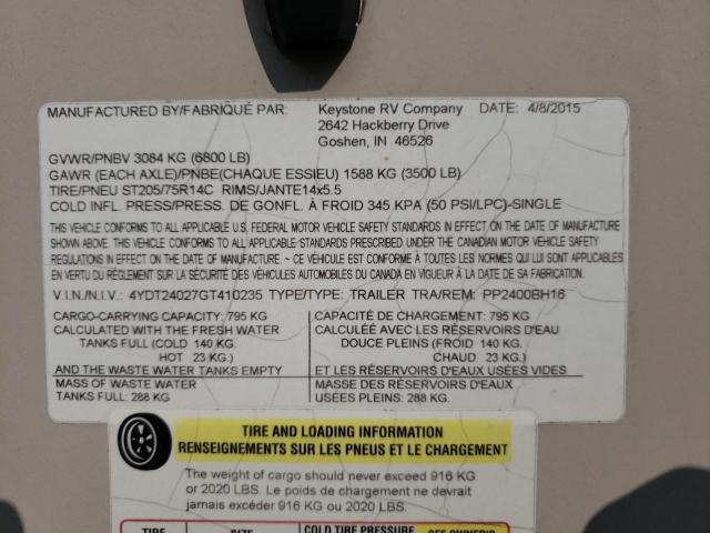 4YDT24027GT410235 - 2016 KEYSTONE PASSPORT 奶油色 照片 10