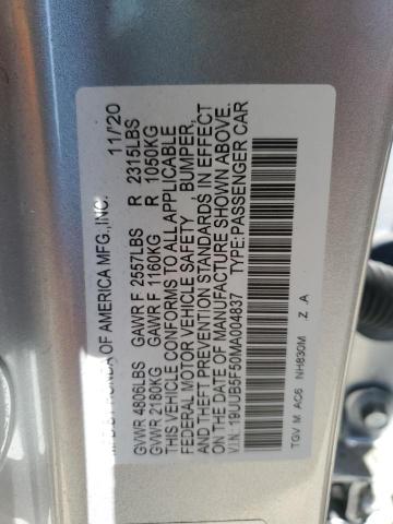 19UUB5F50MA004837 - 2021 ACURA TLX TECH A SILVER photo 13