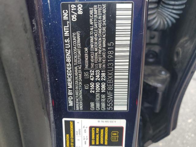 55SWF8EBXKU319815 - 2019 MERCEDES-BENZ C 300 4MATIC BLUE photo 12