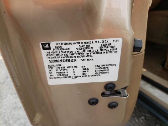 3G5DB03E22S551214 - 2002 BUICK RENDEZVOUS CX BEIGE photo 13