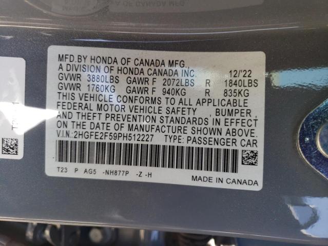 2HGFE2F59PH512227 - 2023 HONDA CIVIC SPORT 蓝色 照片 12