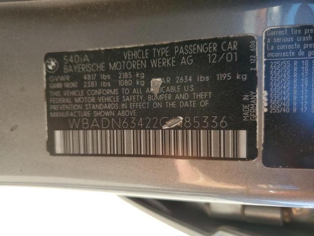 WBADN63422GN85336 - 2002 BMW 540 I AUTOMATIC GRAY photo 12