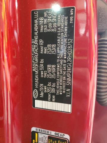 5NMP24GL2RH028752 - 2024 HYUNDAI SANTA FE SEL Bordeaux Foto 13