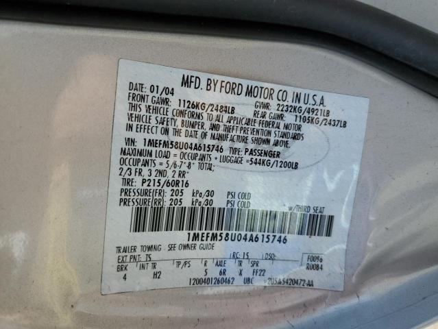 1MEFM58U04A615746 - 2004 MERCURY SABLE GS SILVER photo 14