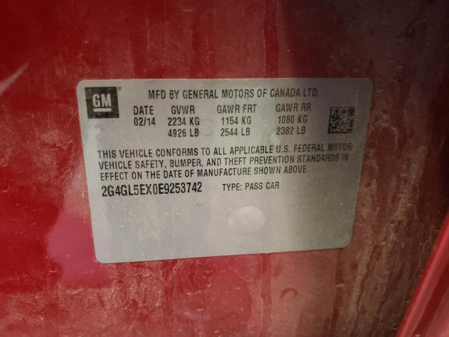 2G4GL5EX0E9253742 - 2014 BUICK REGAL 红色 照片 12