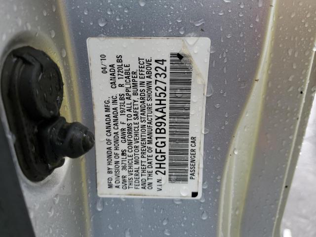 2HGFG1B9XAH527324 - 2010 HONDA CIVIC EXL SILVER photo 12