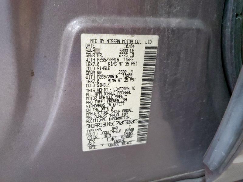 5N1AR18U45C705005 - 2005 NISSAN PATHFINDER LE TAN photo 14