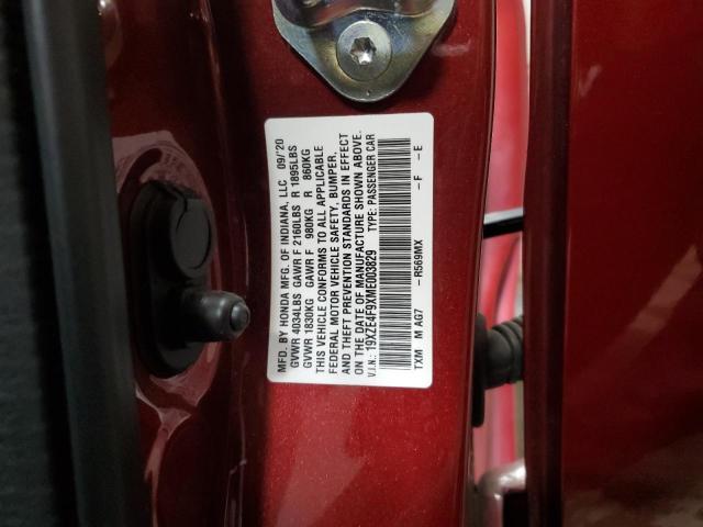 19XZE4F9XME003829 - 2021 HONDA INSIGHT TOURING BURGUNDY photo 12