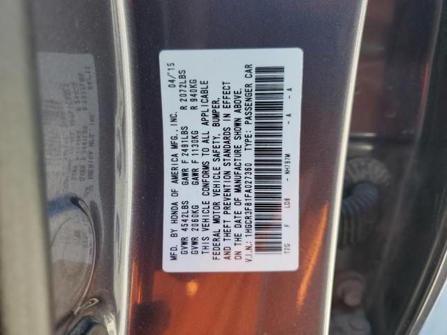 1HGCR3F81FA027360 - 2015 HONDA ACCORD EXL GRAY photo 12