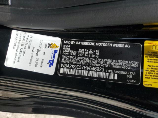 WBA2K9C57HV646923 - 2017 BMW 230I BLACK photo 12