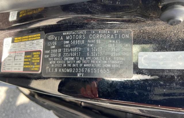 KNDMB233676151655 - 2007 KIA SEDONA EX BLACK photo 10