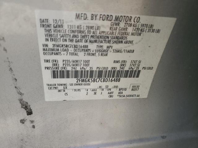 2FMGK5BC7CBD16488 - 2012 FORD FLEX SE SILVER photo 12