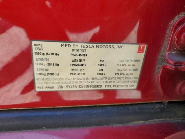 5YJSA1CN6DFP20929 - 2013 TESLA MODEL S 红色 照片 12